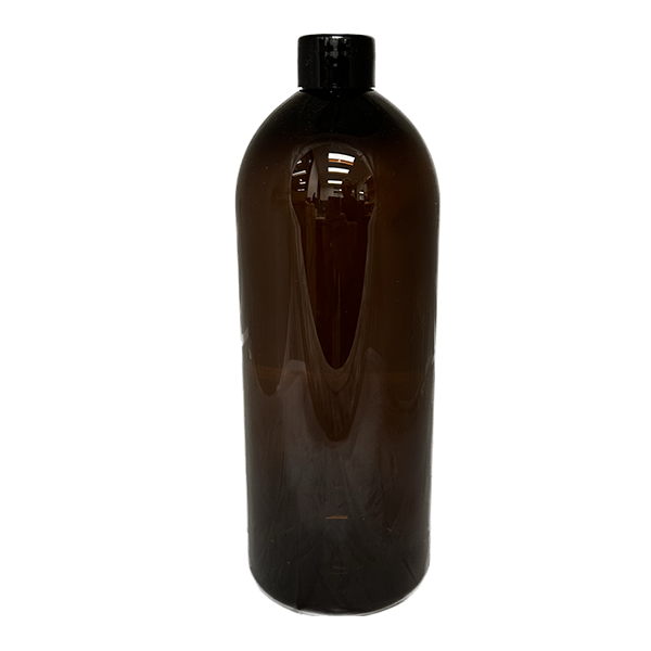 Amber PET Bottle - Boston Round - 1ltr with Cap