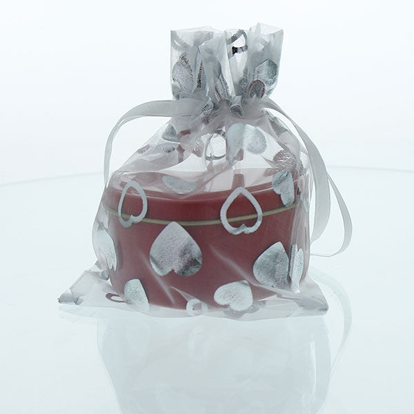Organza Bags - Hot Stamped - Silver Hearts - Large - 165mmL x 125mmW