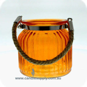 Jar Lantern - Ribbed - Burnt Orange - Rope Tote - Large