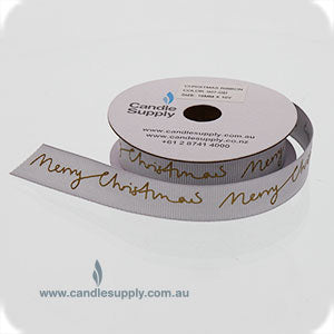 Ribbon - Merry Christmas - 16mm Wide - Silver