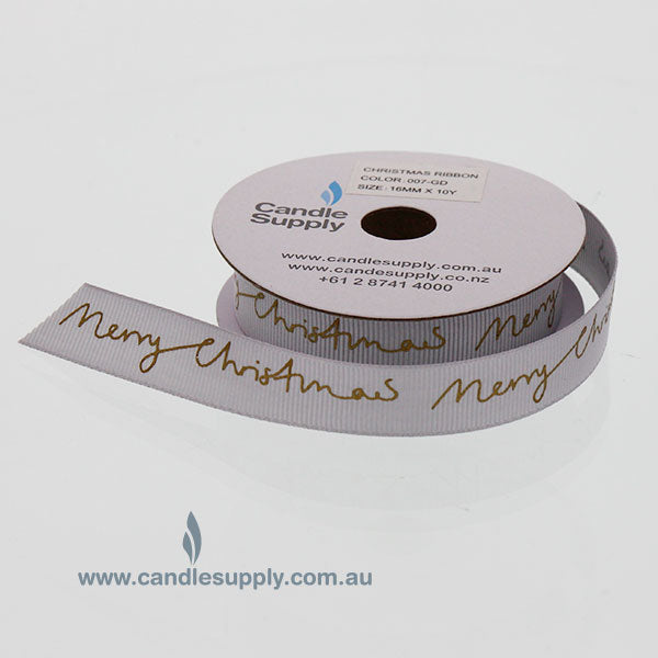 Ribbon - Merry Christmas - 16mm Wide - Silver