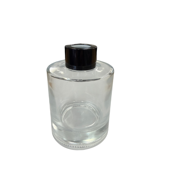 Glass Diffuser Bottle - 150ml - Round with Black Screw Cap
