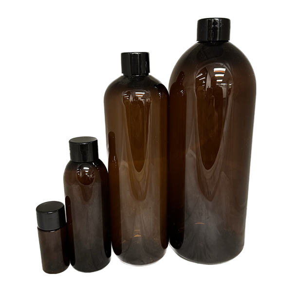 Amber PET Bottle - Boston Round - 500ml with Cap