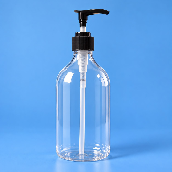 Clear PET Bottle - Boston Round - 500ml with Black Pump