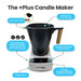 The Candle Maker +Plus on a white background with callout labels and feature icons explaining its design and capabilities