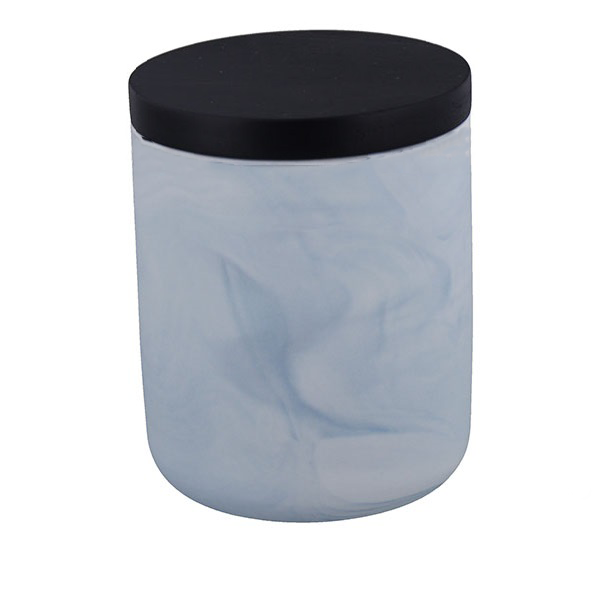 Amalfi Porcelain Jar - White-Blue Marble with BLACK Wooden Lid