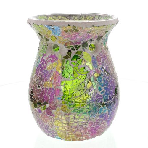 Mosaic - Soft Green & Purple Crackle - Tealight Burners