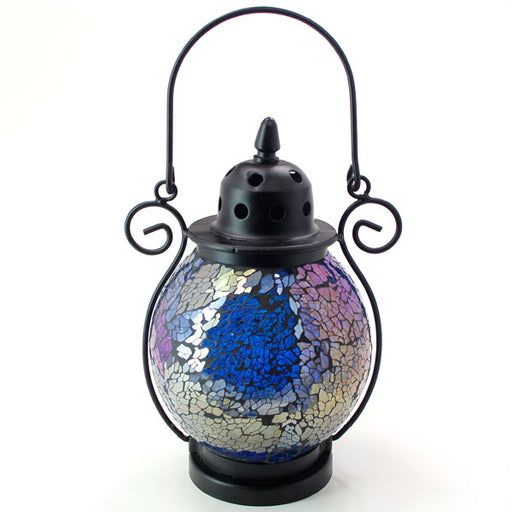 Mosaic - Blue-Silver Mirror Crackle - Tealight Lanterns