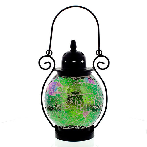 Mosaic - Soft Green & Purple Crackle - Tealight Lanterns
