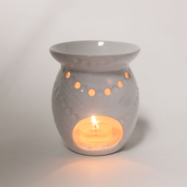 Tealight Burner - Ceramic Wave Design -Gloss White