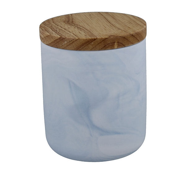 Amalfi Porcelain Jar - White-Blue Marble with Wooden Lid