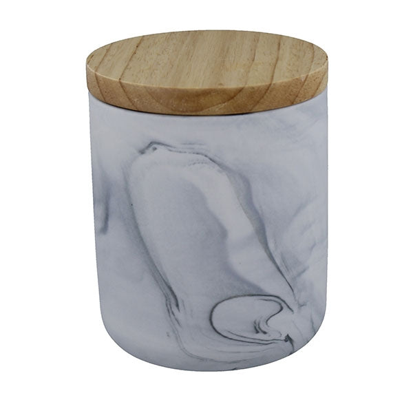 Amalfi Porcelain Jar - White-Charcoal Marble with Wooden Lid