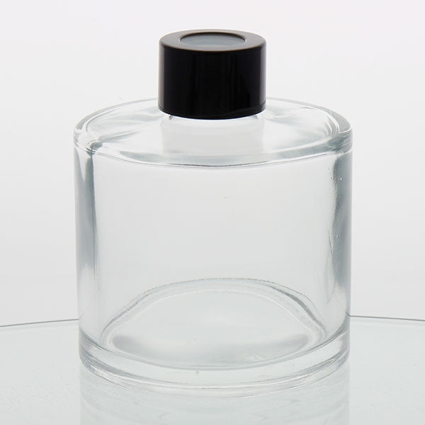 Glass Diffuser Bottle - 200mls - Round with Sealing Plug and Black Screw Cap