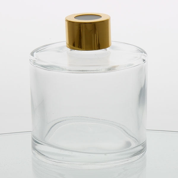 Glass Diffuser Bottle - 200mls - Round with Sealing Plug and Gold Screw Cap