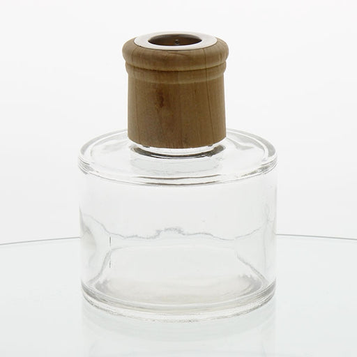Glass Diffuser Bottle 125ml - Round with Wood Cap and Metal Insert