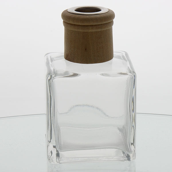 Glass Diffuser Bottle - 125ml - Square with Wood Cap and Metal Insert
