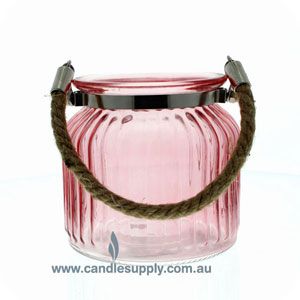 Jar Lantern - Ribbed - Dusty Rose - Rope Tote - Large