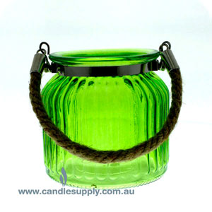 Jar Lantern - Ribbed - Fern Green - Rope Tote - Large