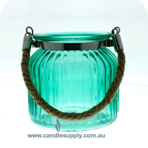 Jar Lantern - Ribbed - Seafoam Green - Rope Tote - Large