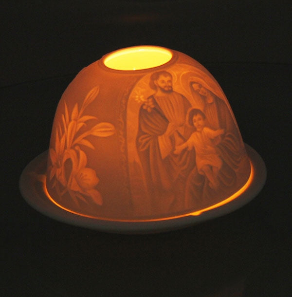 Luminous Holy Family White Porcelain Tealight Holder