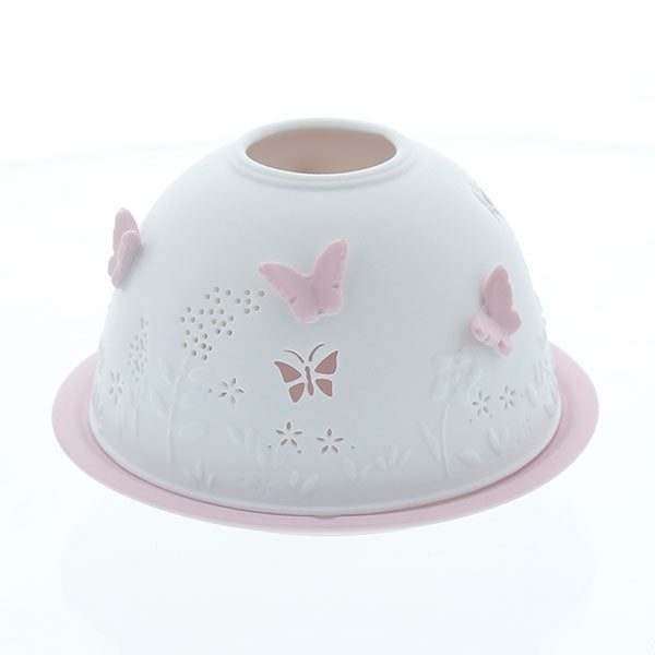 Luminous Pink Butterfly - White Porcelain Tealight Holder