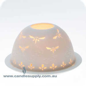Luminous Dragonfly - White Porcelain Tealight Holder