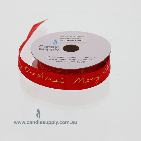 Ribbon - Merry Christmas - 16mm Wide - Red